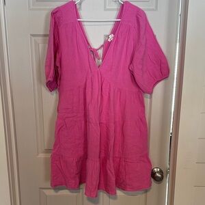 Aerie Pink V-Neck Dress large very light weight